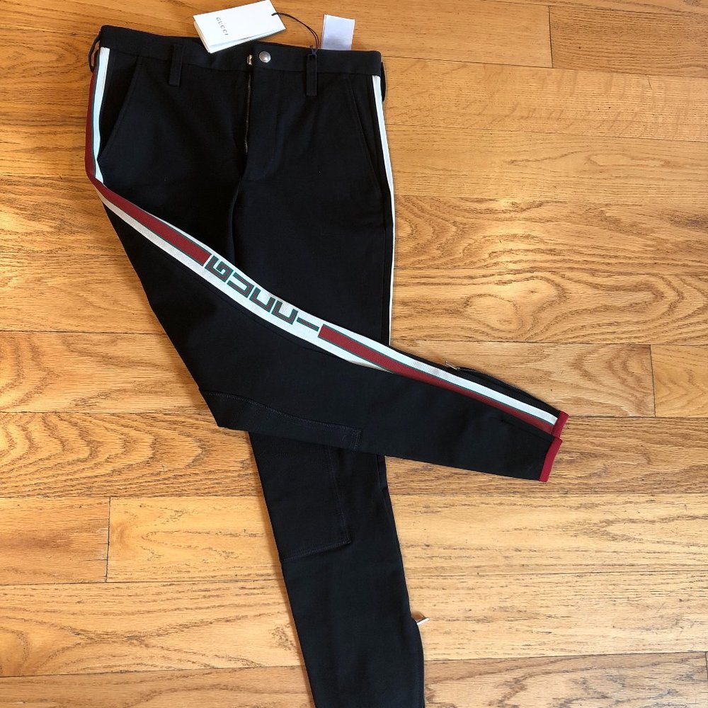 Gucci Gabardine Stretch Pants with Side Stripe in Black